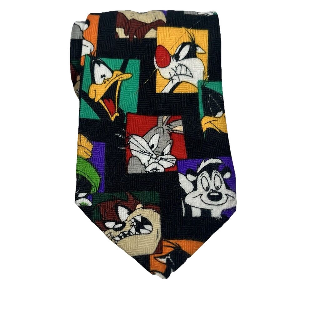 Vtg 90s Looney Tunes Characters Mens Novelty Necktie Warner Brothers 1997 Bugs
